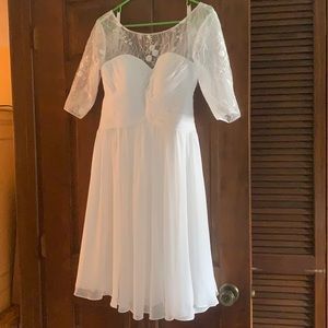 Azazie White Dress with Floral Lace Sleeves Size 6